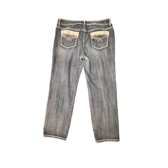 Chico Platinum Jeans Women‎ Size 2 Blue Denim Dark Wash Straight W35 L26.5 BLING - Picture 1 of 16